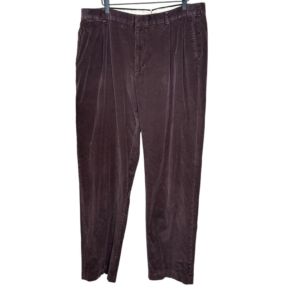 Lands' End Traditional Fit Chocolate Brown Corduroy Pants Straight Leg Winter 38